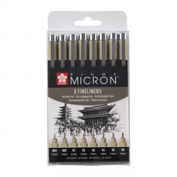 SAKURA Pigma Micron Finelineru pildspalvu komplekts, 8 gab., melns, dažādi uzgaļu izmēri no 0,15mm līdz otai POXSDK8