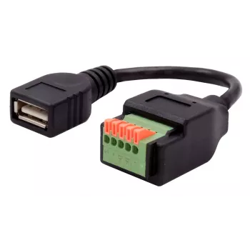 EXSYS EX-49128 USB-A sieviešu uz 5 kontaktu spaiļu bloka adaptera kabelis ar pogu, USB 2.0, 15 cm
