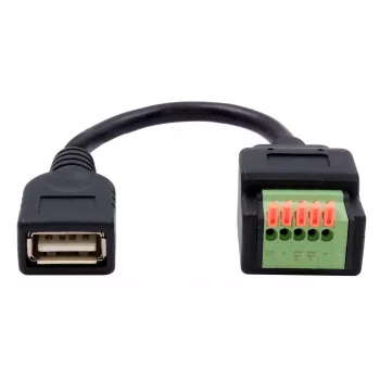 EXSYS EX-49128 USB-A sieviešu uz 5 kontaktu spaiļu bloka adaptera kabelis ar pogu, USB 2.0, 15 cm