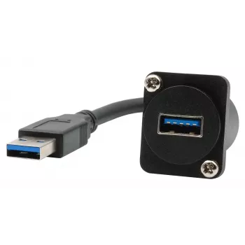 EXSYS EX-49164 USB 3.2 Gen 1 D-Type panel montāžas adaptera kabelis, USB-A vīrišķais uz sievišķo, 20 cm, melns