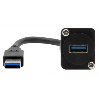 EXSYS EX-49164 USB 3.2 Gen 1 D-Type panel montāžas adaptera kabelis, USB-A vīrišķais uz sievišķo, 20 cm, melns