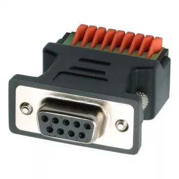 EXSYS EX-49111 9 kontaktu D-Sub ligzdas uz 9 kontaktu skrūvju spailu bloka adapteris ar pogu, pelēks
