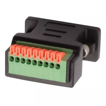 EXSYS EX-49111 9 kontaktu D-Sub ligzdas uz 9 kontaktu skrūvju spailu bloka adapteris ar pogu, pelēks