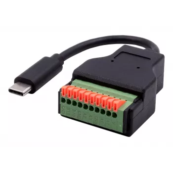 EXSYS EX-49125 USB-C vīriešu uz 10 kontaktu spaiļu bloku adaptera kabelis ar pogu, 15 cm, USB 3.2 Gen 1