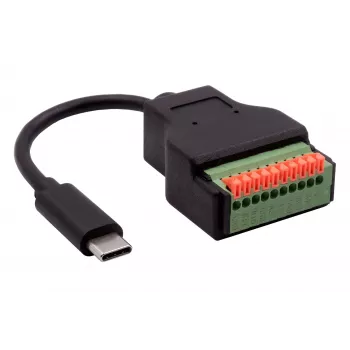 EXSYS EX-49125 USB-C vīriešu uz 10 kontaktu spaiļu bloku adaptera kabelis ar pogu, 15 cm, USB 3.2 Gen 1