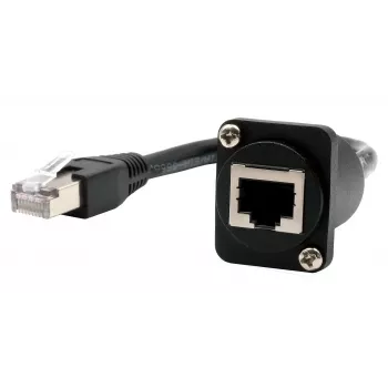 EXSYS D-Type RJ45 sieviešu uz vīriešu adaptera kabelis, CAT.5e, 20 cm, melns EX-49159