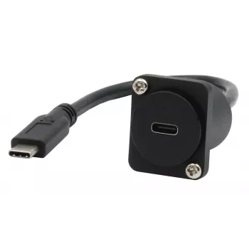 EXSYS EX-49166 D-Type USB-C sieviešu uz vīriešu adaptera kabelis, USB 3.2 Gen 2, 20 cm, melns