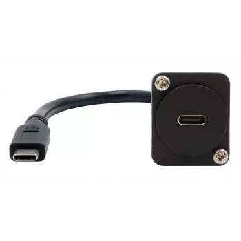 EXSYS EX-49166 D-Type USB-C sieviešu uz vīriešu adaptera kabelis, USB 3.2 Gen 2, 20 cm, melns