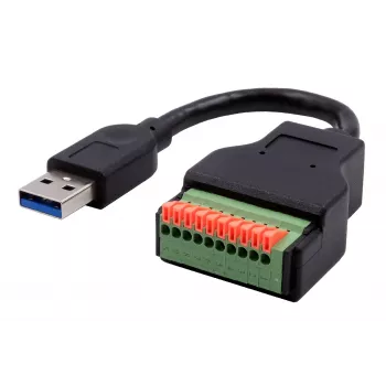 EXSYS EX-49127 USB-A vīrišķais uz 10 kontaktu spailu bloka adaptera kabelis ar pogu, USB 3.2 Gen 1, 15 cm