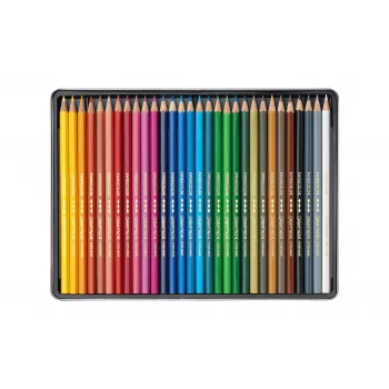 CARAN D'ACHE Swisscolor ūdensizturīgas krāsainās zīmuļi, 30 dažādas krāsas, ciedra koks, sešstūra forma, metāla kārba 1284.730