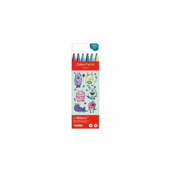 CARAN D'ACHE Fibralo Kawaii Monsters flomāsteri, 6 gab. komplekts, ūdens bāzes, ūdenī šķīstoša tinte, sausai vai mitrai lietošanai (185.801)