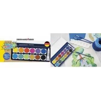 Faber-Castell Eberhard Faber WINNER necaurspīdīgo akvareļu krāsu komplekts, 12 spilgtas krāsas, caurspīdīgs noņemams vāks 578314