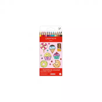 Caran d'Ache Swisscolor Kawaii Candy akvareļu krāsu zīmuļu komplekts, 12 gab., sešstūra ciedrkoka korpuss 1285.802