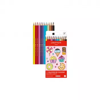 Caran d'Ache Swisscolor Kawaii Candy akvareļu krāsu zīmuļu komplekts, 12 gab., sešstūra ciedrkoka korpuss 1285.802