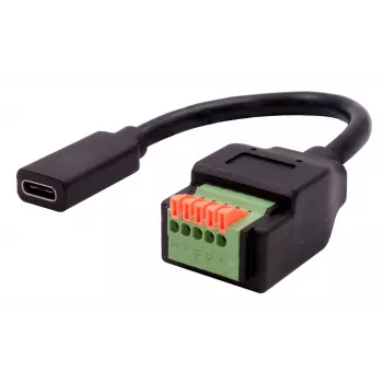EXSYS EX-49122 USB-C (female) uz 5 kontaktu spaiļu bloku adapteris ar pogu, USB 2.0, 15 cm