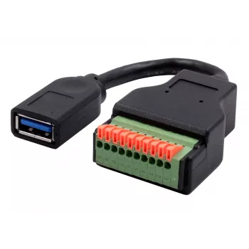 EXSYS EX-49126 USB-A sieviešu uz 10 kontaktu spaiļu bloku adaptera kabelis ar pogu, USB 3.2 Gen 1, 15 cm