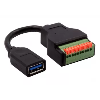 EXSYS EX-49126 USB-A sieviešu uz 10 kontaktu spaiļu bloku adaptera kabelis ar pogu, USB 3.2 Gen 1, 15 cm