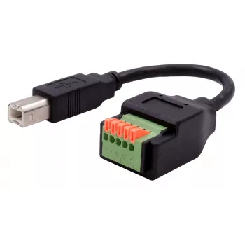 EXSYS USB-B vīriešu uz 5 kontaktu spailu bloka adaptera kabelis ar pogu, USB 2.0, 15 cm EX-49131