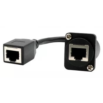 EXSYS EX-49160 D-typа paneļa montāžas RJ45 savienotājs, CAT.5e, 20 cm, ekranēts, melns