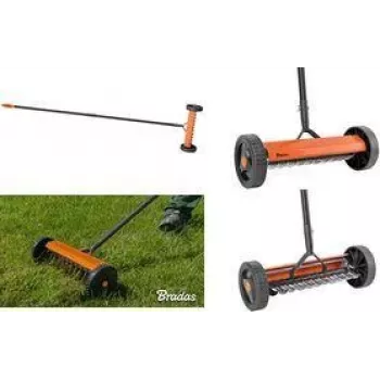 Bradas zāliena skarificētājs ar riteņiem, oranžs/antracīts, metāla rāmis, PVC rokturis, tērauda zobi, 32 cm darba platums, 1 gab. (KT-V2045)