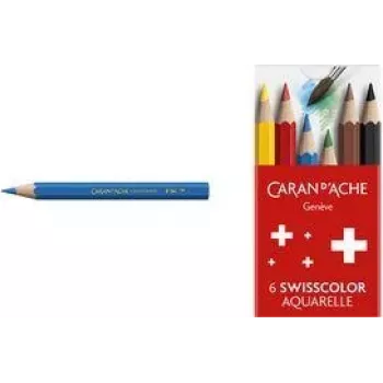 Caran d'Ache Swisscolor Aquarelle ūdenī šķīstošas krāsainās zīmuļi, 6 gab., ciedra koks, sešstūraina 1286.806