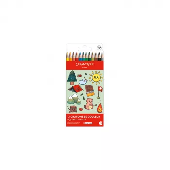 Caran d'Ache Swisscolor Kawaii Swiss akvareļu krāsu zīmuļi, 12 gab., ciedra koks, sešstūra formas 1285.804