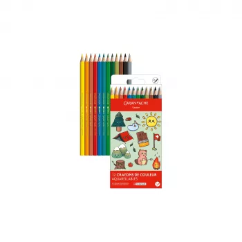 Caran d'Ache Swisscolor Kawaii Swiss akvareļu krāsu zīmuļi, 12 gab., ciedra koks, sešstūra formas 1285.804