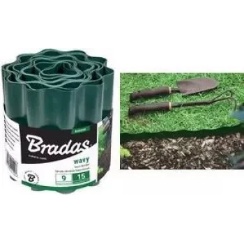 Bradas OBFG 0915 zāliena apmale, zaļa viļņota, 150 mm augstums, 9 m garums, laikapstākļiem izturīga plastmasa