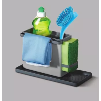 Metaltex Tidytex izlietnes organizators, plastmasas, pelēks, 2 izvelkami turētāji sūkļiem un trauku lupatām 297530109
