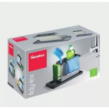 Metaltex Tidytex izlietnes organizators, plastmasas, pelēks, 2 izvelkami turētāji sūkļiem un trauku lupatām 297530109