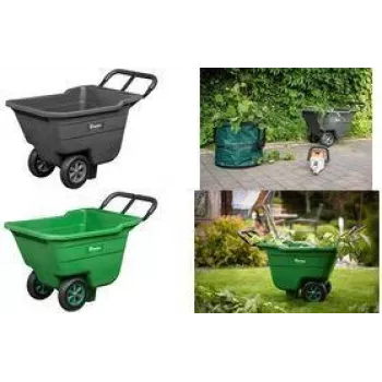 Bradas HANDY-GO dārza ķerra 90 L, zaļa, 150 kg, plastmasas kauss, tērauda rāmis, pneimatiskais ritenis TQ-WB090GR