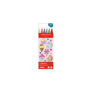 CARAN D'ACHE Fibralo Kawaii Candy flomāsteri, 6 gab. komplekts, ūdens bāzes, ūdenī šķīstoša tinte, lietojami sausā vai mitrā veidā (185.802)