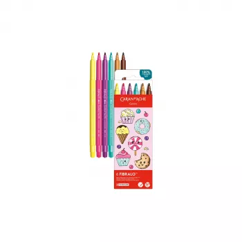 CARAN D'ACHE Fibralo Kawaii Candy flomāsteri, 6 gab. komplekts, ūdens bāzes, ūdenī šķīstoša tinte, lietojami sausā vai mitrā veidā (185.802)
