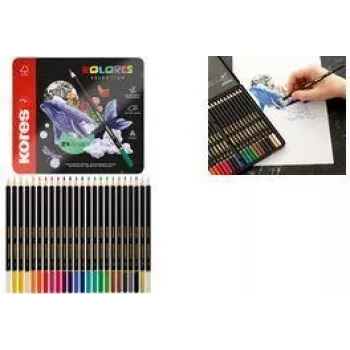 Kores KOLORES SELECTION trīsstūrveida krāsainie zīmuļi, 24 dažādas krāsas, liepziedu koks, pilnībā līmēts kodols, izturīgi pret lūšanu, ergonomiski BB93325