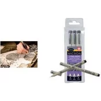 SAKURA Pigma Micron Finelineru pildspalvu komplekts, 3 melnas pildspalvas (0,20, 0,25, 0,35 mm), ūdensizturīga un izbalēšanai noturīga pigmenta tinte, arhīva kvalitāte XSDK3FD