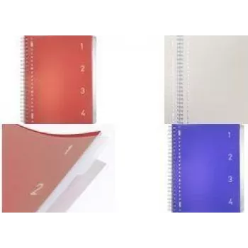 Kangaro College Block 4-in-1 piezīmju bloks, DIN A4, 100 lapas, līnijas, sarkans PP vāks, 80 gsm papīrs, 4 pārvietojami dalītāji - 1 gab. (K-58380)