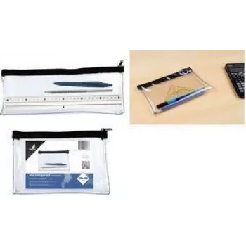 KANGARO K-56201 caurspīdīga pildspalvu soma, 330 x 125 mm, ar rāvējslēdzēju, PVC