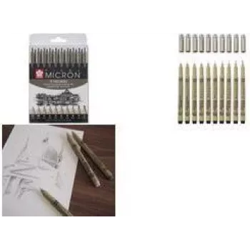 SAKURA Pigma Micron Finelineru pildspalvu komplekts, 10 melnas, līniju platums 0,15–0,70 mm, POXSDK10A