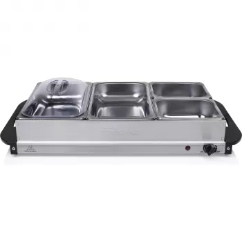 Tristar BP-6285 Bufetes sildītājs ar 3 x 2,5L nerūsējošā tērauda sildīšanas pannām, 300W, regulējams termostats, caurspīdīgi vāki, neslīdošas kājiņas