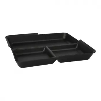 PAPSTAR Circulware daudzkārt lietojams paplāts, taisnstūrveida, 3 nodalījumi, melns, polipropilēns ar 30% minerālu pildvielām, 1 gabals (97023)