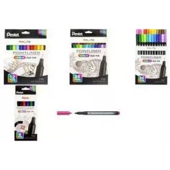 Pentel Arts Pointliner Fineliner pildspalvu komplekts, 0,4 mm, ūdens bāzes tintes, 12 dažādas krāsas, atkārtoti lietojams futrālis (S40-12)