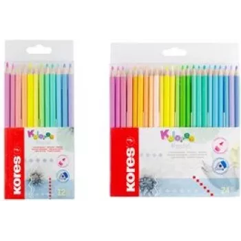 Kores Kolores Pastel trīsstūrveida krāsainie zīmuļi, 12 dažādas pasteļkrāsas, 3 mm serde, augsta pigmentācija, kartona iepakojums BB93311