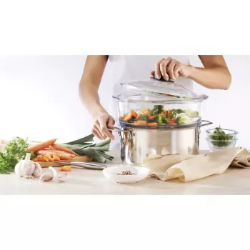 PYREX Classic stikla vāks 26 cm, borosilikāta stikls, melns rokturis, krāsnī un trauku mazgājamajā mašīnā izmantojams