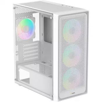 Ocypus Gamma C50 ARGB balts Mid-Tower datora korpuss, rūdīts stikls, 3x ARGB ventilatori