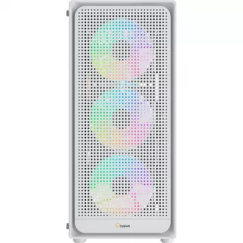 Ocypus Gamma C50 ARGB balts Mid-Tower datora korpuss, rūdīts stikls, 3x ARGB ventilatori