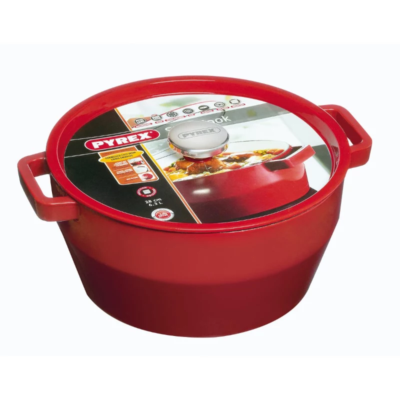 PYREX čuguna katls 6,8L apaļš 28cm sarkans