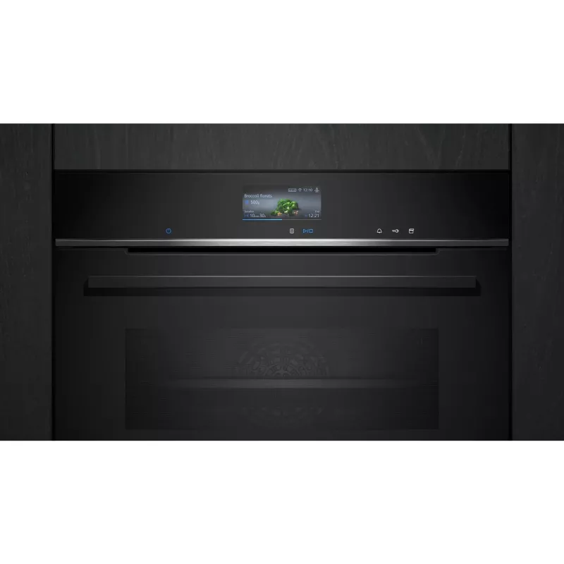 Siemens CS736G1B1 iQ700 iebūvējams kompaktais cepeškrāsns ar tvaika funkciju, 47 L, TFT skārienekrāns, Home Connect, melna