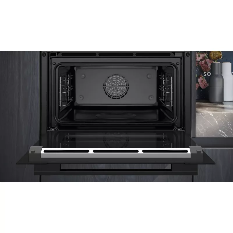 Siemens CS736G1B1 iQ700 iebūvējams kompaktais cepeškrāsns ar tvaika funkciju, 47 L, TFT skārienekrāns, Home Connect, melna