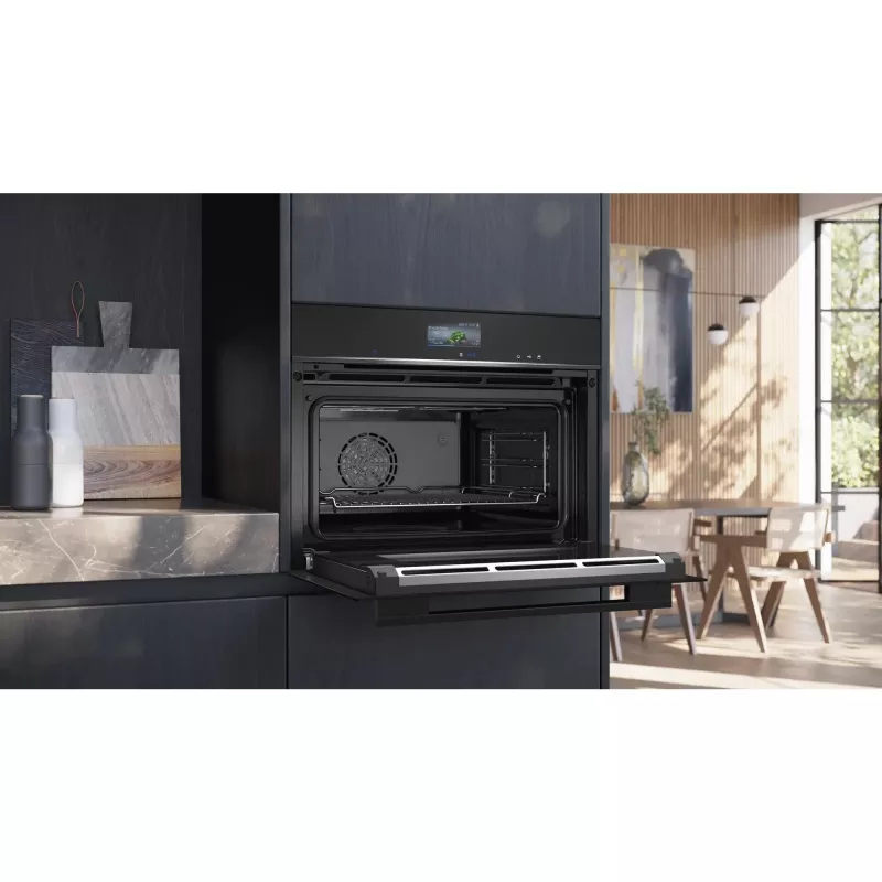 Siemens CS736G1B1 iQ700 iebūvējams kompaktais cepeškrāsns ar tvaika funkciju, 47 L, TFT skārienekrāns, Home Connect, melna