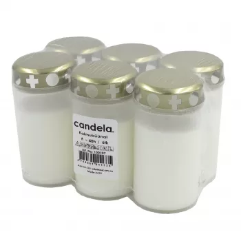 CANDELA kapa sveces ar vāciņiem, komplekts 6 gab., degšanas laiks ~40h, baltas